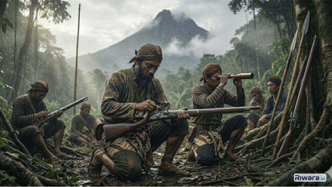 Ilustrasi pasukan bersenjata senapan di era Mataram, dibuat dengan bantuan AI